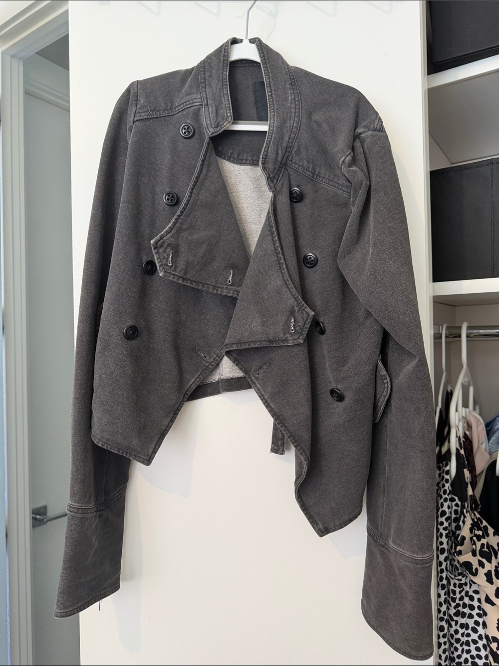 Jack by BB Dakota Dark Gray Draped Double-Breasted Pea Coat